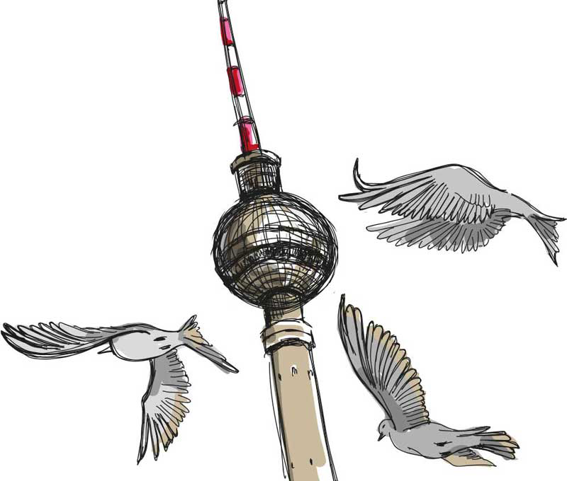 Berliner Fernsehturm mit Tauben